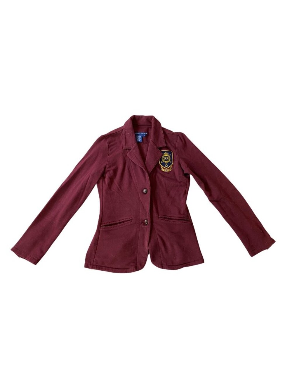Ralph Lauren Burgundy Blazer Embroidered Crest Logo Button Front Small